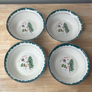 Set of 4 Vintage 1998 Let it Snow Christmas Snowmen Soup Bowls Atico